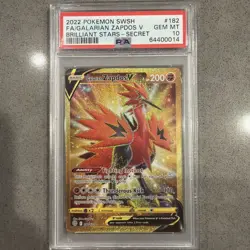 2022 Pokemon Brilliant Stars Galarian Zapdos V #182 Secret Rare Full Art PSA 10 - Image 1