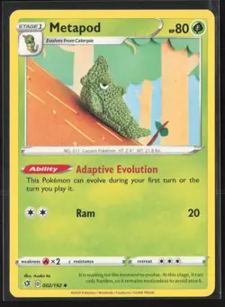 Metapod 002/192 Uncommon Rebel Clash Pokemon Lightly Played - Image 1