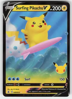Surfing Pikachu V 008/025 Holo V Rare Celebrations Pokemon Near Mint - Image 1