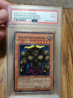 2002 Yu-Gi-Oh! MRD Swamp Battleguard MRD-063 1st Ed PSA Mint 9 Pop 15 Fresh Slab - Image 1