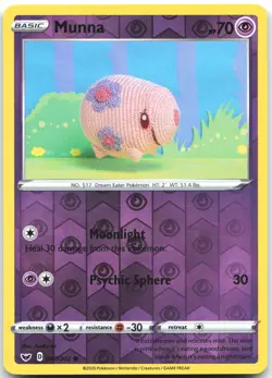 Munna 087/202 Common Sword & Shield Pokemon Reverse Holo Lightly Played - Image 1