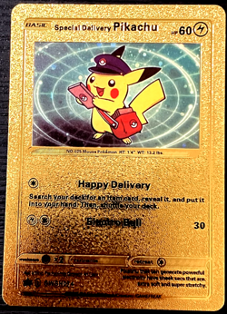 Pikachu Special Delivery Premium Gold Foil Fan Art Vinyl Textured Pokemon Card - Image 1