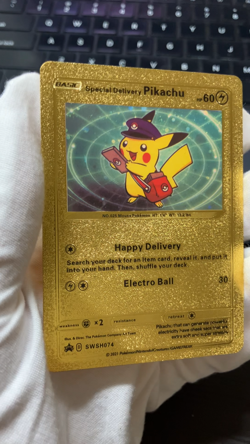Pikachu Special Delivery Premium Gold Foil Fan Art Vinyl Textured Pokemon Card - Image 2