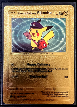 Pikachu Special Delivery Premium Gold Foil Fan Art Vinyl Textured Pokemon Card - Image 4