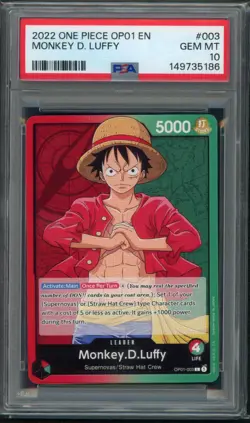 2022 ONE PIECE OP01 ROMANCE DAWN EN 003 MONKEY D. LUFFY PRE ERRATA LEADER PSA 10 - Image 1