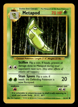 Pokemon Card Metapod 54/102 Base Set Unlimited WOTC NM - Image 1