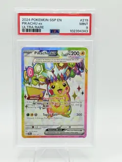 Pokemon Pikachu ex 219/191, Surging Sparks Ultra Rare, PSA 9 Mint - Image 1