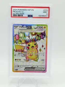 PIKACHU EX 2024 POKEMON S&V SURGING SPARKS ULTRA RARE 219/191 PSA 9 - Image 1