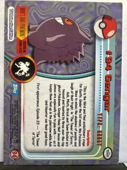 Pokemon Topps TV Animation Card #94 Gengar Blue Logo LP - Image 2