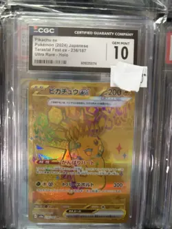 2024 Pokemon Pikachu EX Holo Card 236/187 Sv8a: Terastal Fest EX CGC 10 - Image 1