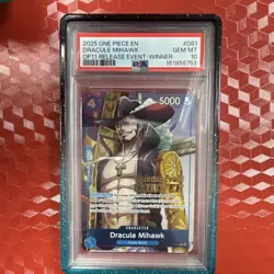 Bandai One Piece CCG Dracule Mihawk OP11 Winner P-081 Promo Foil PSA 10 - Image 1