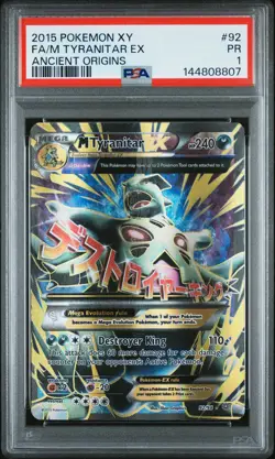 2015 POKEMON XY ANCIENT ORIGINS #92 FULL ART/M TYRANITAR EX PSA 1 - Image 1