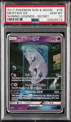 2017 POKEMON SUN & MOON SHINING LEGENDS SECRET #78 MEWTWO GX PSA 10 - Image 1