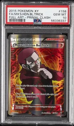 2015 POKEMON XY PRIMAL CLASH #158 FULL ART/MAXIE'S HIDDEN BALL TRICK PSA 10 - Image 1