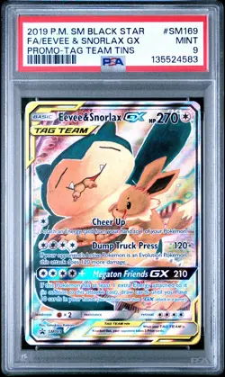 2019 POKEMON SM BLACK STAR PROMO TAG TEAM TINS FULL ART/EEVEE & SNORLAX GX PSA 9 - Image 1