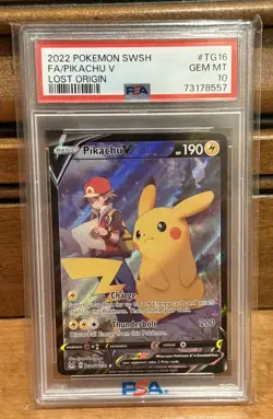 2022 Pokemon SWSH Lost Origin #TG16 FA/Pikachu V PSA 10 GEM MINT - Image 1