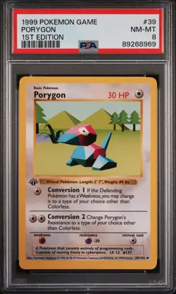 Pokemon Card Porygon 39/102 1st Edition PSA 8 Shadowless Base Set - Image 1