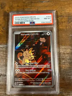 POKEMON 2025 Destined Rivals Illust Rare TEAM ROCKET'S MEOWTH #203 PSA 8 RARE - Image 1