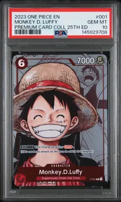 2023 One Piece EN Premium Card Collection 25th Edition Monkey D Luffy 001 PSA 10 - Image 1