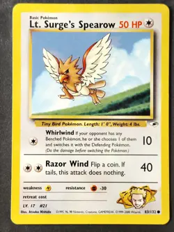 Lt. Surge's Spearow 083/132 Vintage Gym Heroes Regular, WOTC Pokemon 2000 (LP) - Image 1