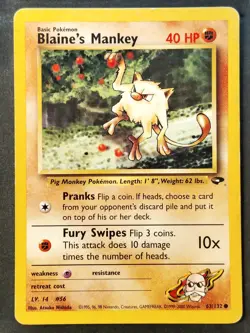 Blaine's Mankey 63/132 Vintage Gym Challenge Regular, WOTC Pokemon (MP) - Image 1