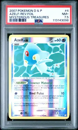 2007 POKEMON DIAMOND & PEARL MYSTERIOUS TREASURES #4 AZELF-REVERSE FOIL PSA 7.5 - Image 1
