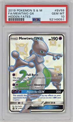 2019 Pokemon S&M Full Art Mewtwo GX Hidden Fates #SV59 Gem Mint PSA 10 - Image 1