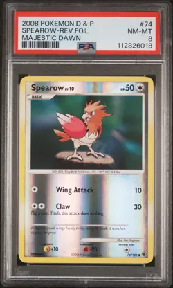 2008 POKEMON DIAMOND & PEARL MAJESTIC DAWN #74 SPEAROW-REVERSE FOIL PSA 8 - Image 1