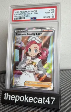 Pokemon Center Lady Full Art 185/185 Vivid Voltage PSA 10 Gem Mint - Image 1