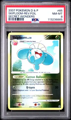 2007 POKEMON DIAMOND & PEARL SECRET WONDERS #65 SKIPLOOM-REVERSE FOIL PSA 8 - Image 1
