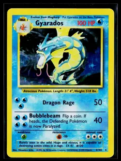 Pokemon Gyarados TCG Base Set Holo Card 6/102 Unlimited Rare HP/MP - Image 1