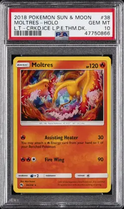 2018 POKEMON SUN & MOON LOST THUNDER #38 MOLTRES-HOLO PSA 10 - Image 1