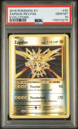 2016 POKEMON XY EVOLUTIONS #42 ZAPDOS-REVERSE FOIL PSA 10 - Image 1