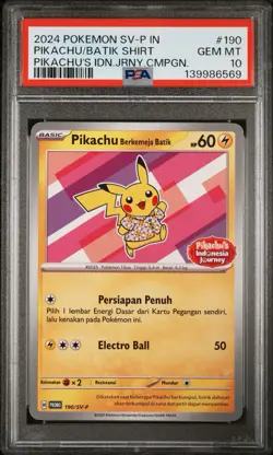 Pikachu’s Indonesian Journey Batik Shirt Promo 190/SV-P Pokemon PSA 10 Gem MT - Image 3