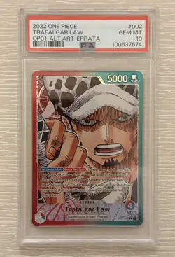 Trafalgar Law Alt Art Leader OP01-002 Errata One Piece ENG Romance Dawn PSA 10 - Image 1