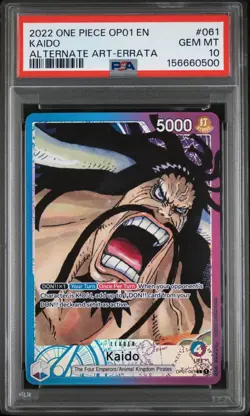 2022 One Piece OP01 Kaido 061 Alternate Art Errata PSA 10 Gem Mint Leader - Image 1