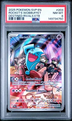 Pokemon SVP EN Black Star Promo - Team Rocket's Wobbuffet #203 Full Art PSA 8 - Image 1