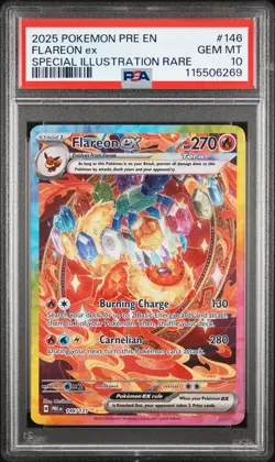 2025 POKEMON PRE EN-PRISMATIC EVOLUTIONS #146 FLAREON EX PSA 10 - Image 1