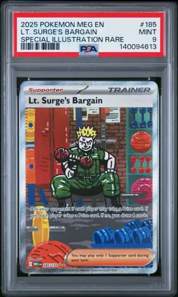 2025 POKEMON MEG EN-MEGA EVOLUTION #185 LT. SURGE'S BARGAIN PSA 9 - Image 1