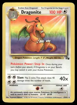 Pokemon Cards Dragonite 19/62 Unlimited Fossil WOTC Rare LP - Image 1