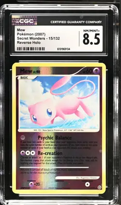 CGC 8.5 NM/MINT+ Mew 15/132 Reverse Holo Secret Wonders Pokemon Card - Image 1