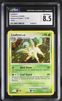 CGC 8.5 Leafeon 2008 Majestic Dawn 7/100 Holo SWIRL Pokemon Card - Image 1