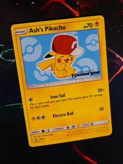 LP/NM Pokemon ASH'S PIKACHU Card SM BLACK STAR PROMO Set SM113 Choose You Movie - Image 1