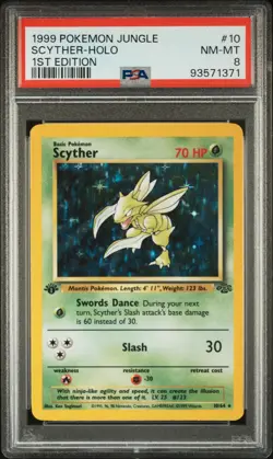 1999 POKEMON JUNGLE 1ST EDITION #10 SCYTHER-HOLO PSA 8 - Image 1