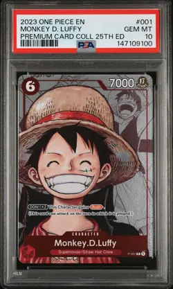 2023 ONE PIECE PREM BANDAI PREM CARD COLL 25TH ED #001 MONKEY D. LUFFY PSA 10 - Image 1