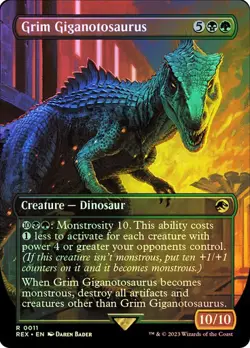 MTG Grim Giganotosaurus Borderless Foil NM Jurassic World Collection 0011 - Image 1