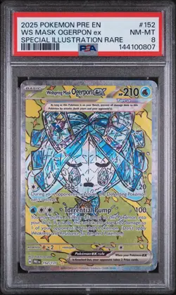 Pokemon Prismatic Evolutions Wellspring Mask Ogerpon EX 152/131 Sir Holo PSA 9 - Image 1