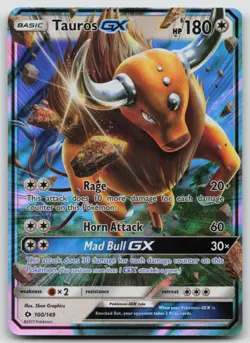 Pokemon Card Tauros GX Ultra Rare SM Base Set 100/149 - Image 1