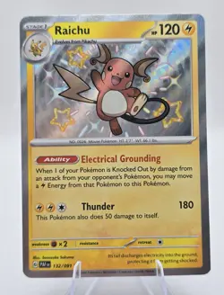 Raichu 132/091 SV: Paldean Fates Shiny Holo Pokemon - NM - Image 1