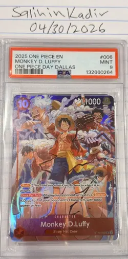 Bandai Monkey D. Luffy #006 One Piece Day Dallas Super Rare Foil PSA 9 EN - Image 1